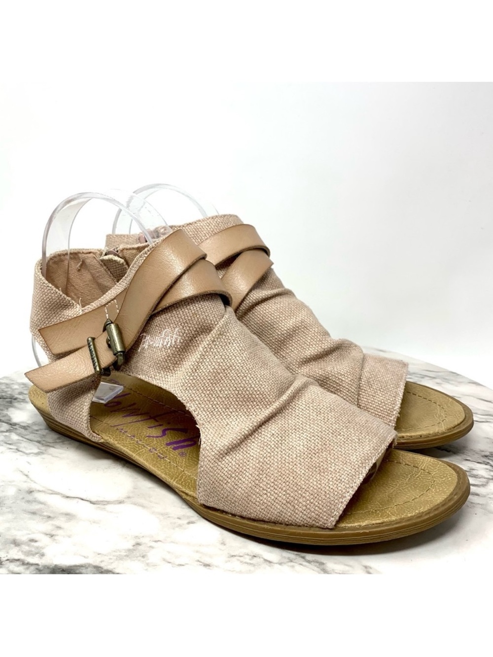 Blowfish Balla Canvas Cutout Open Toe Sandals 8.5 Edgy Bohemian West Coast Beach